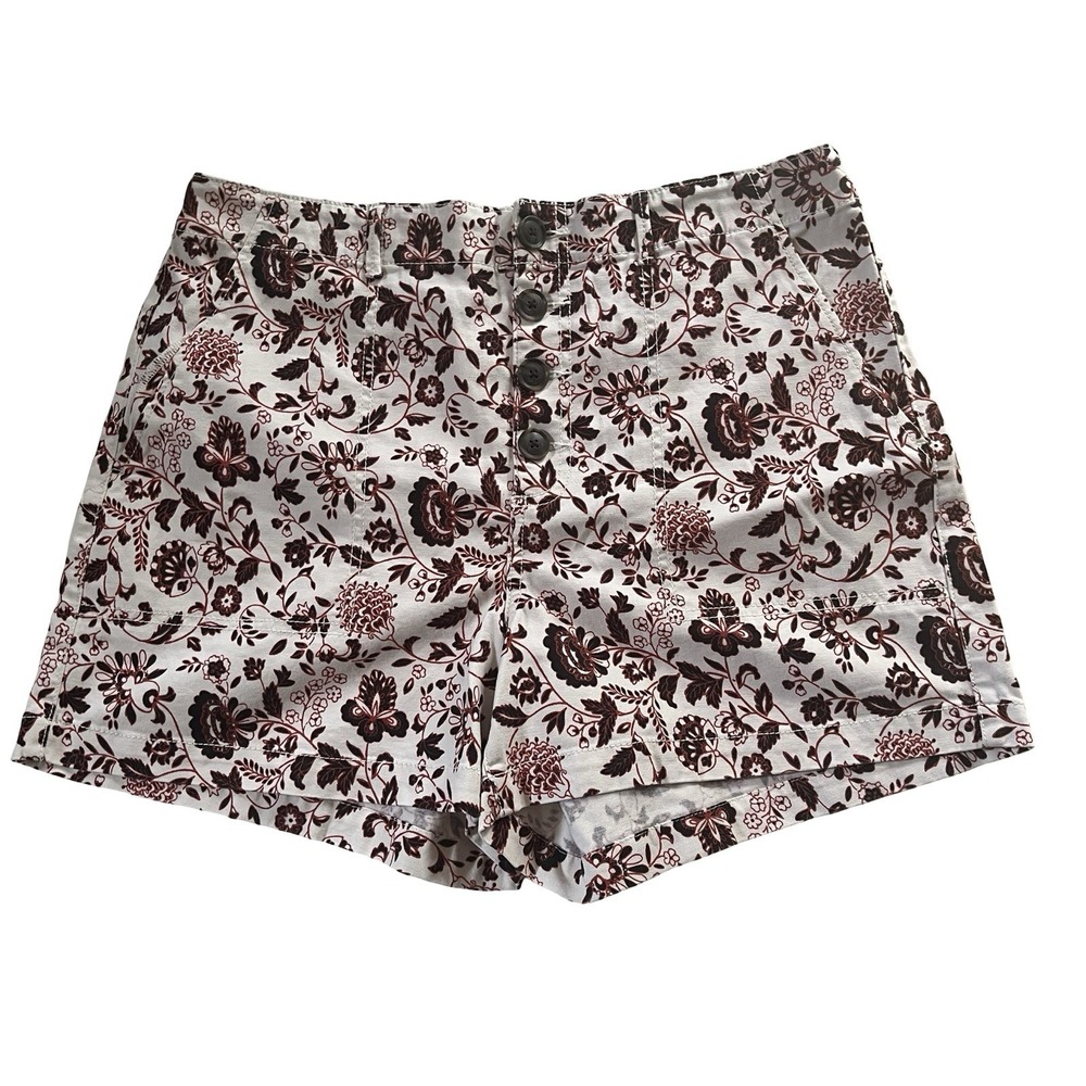 LOFT Women's Size 10 Chino Shorts White Orange Paisley Floral Button Fly Cotton